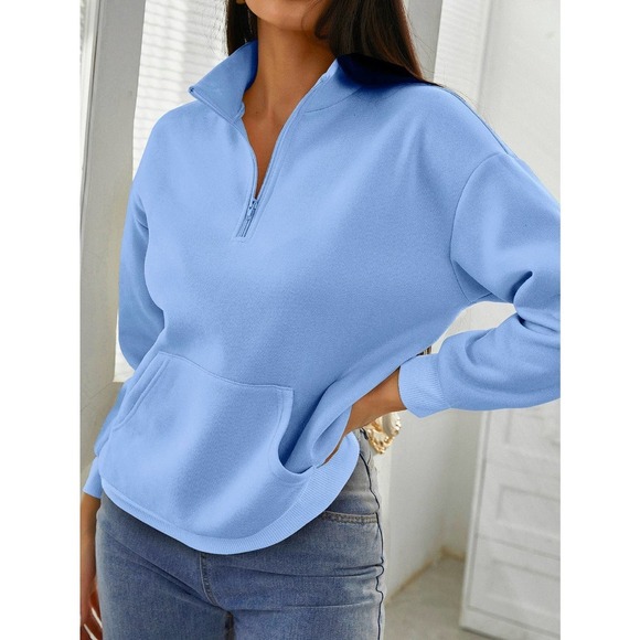 🌟 minimalist Half Zip Kangaroo Pocket Sweatshirt - Picture 9 of 11